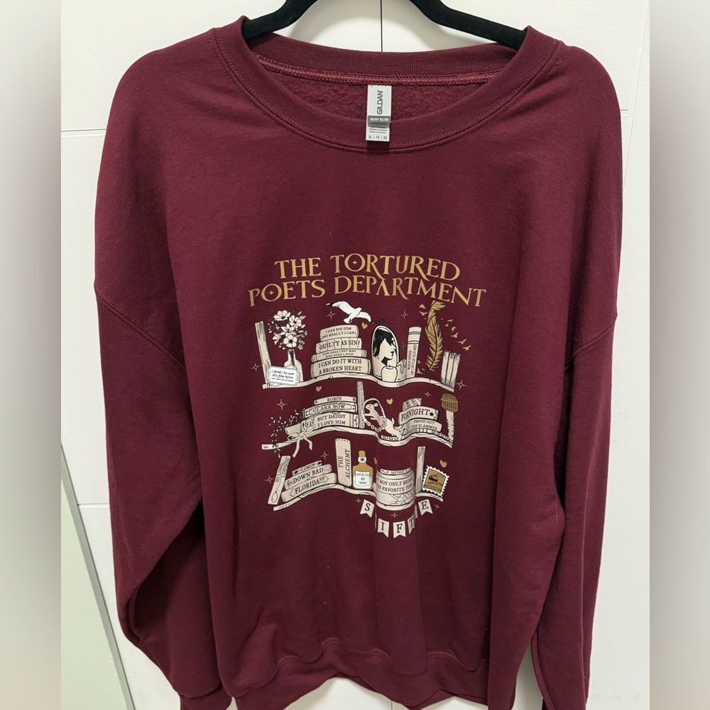 Gildan Maroon TTPD Swiftie Graphic Sweatshirt